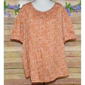 Ava & Viv Womens Burnt Orange Balloon Short Sleeve Pleated Blouse Plus Size 3X